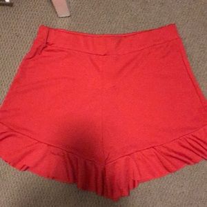 High Waist Red Ruffle Shorts